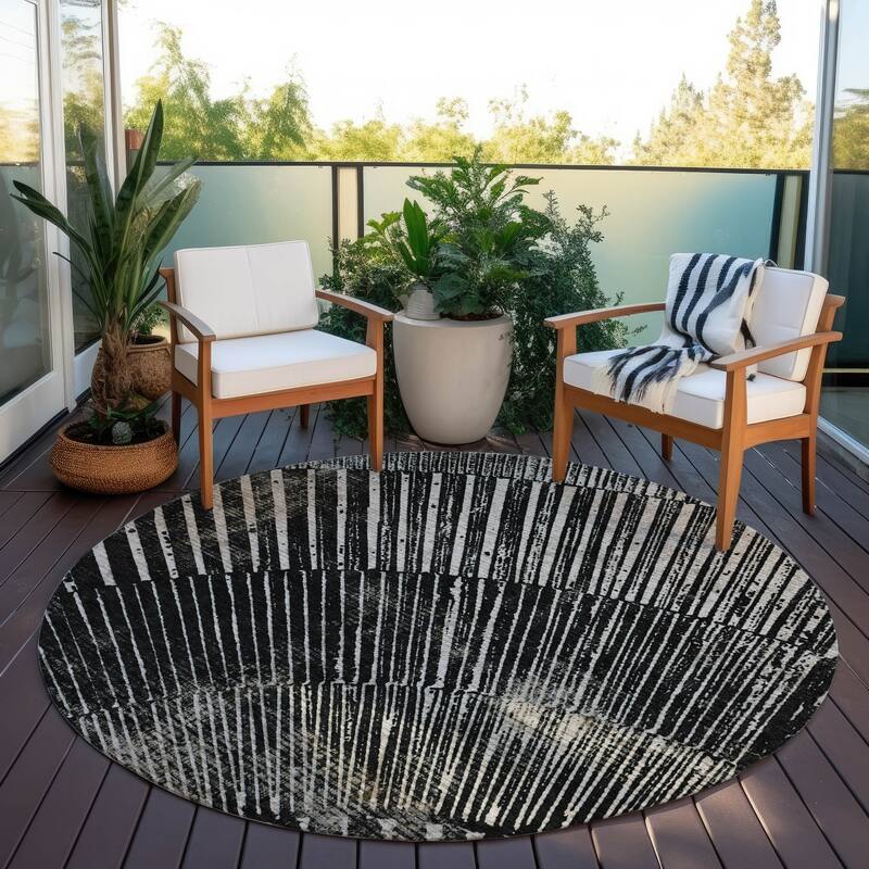 Machine Washable Indoor/ Outdoor Modern Fan Chantille ARug