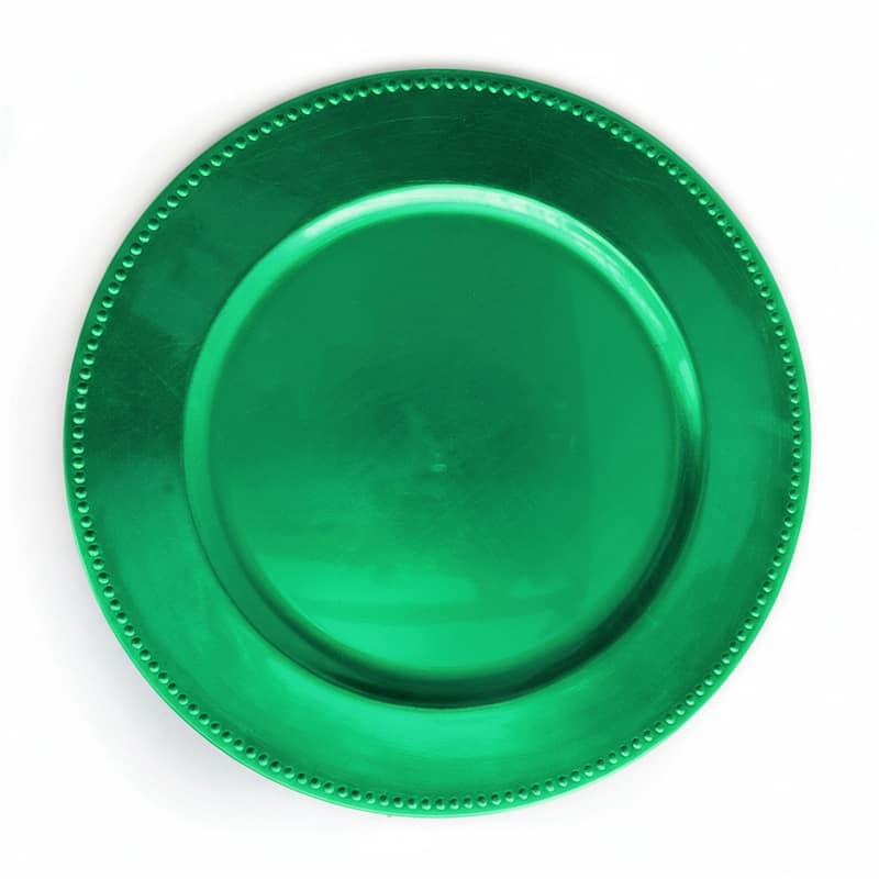 Emerald Green 13" D Beaded Set of 12 Charger Plate - 13" Dia x 0.5" H