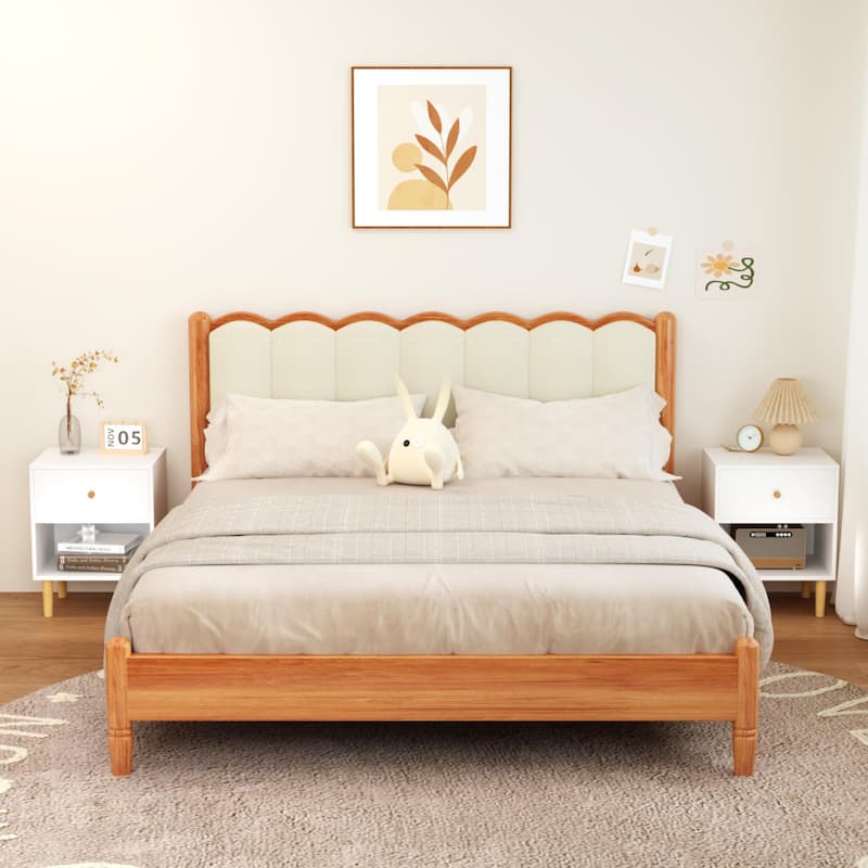 Anmytek White 23.22''H Wooden Nightstand with Drawer and Open Shelf Pine Legs