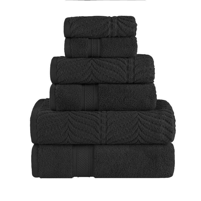 Superior Chevron Zero Twist Solid and Jacquard Cotton 6 Piece Towel Set