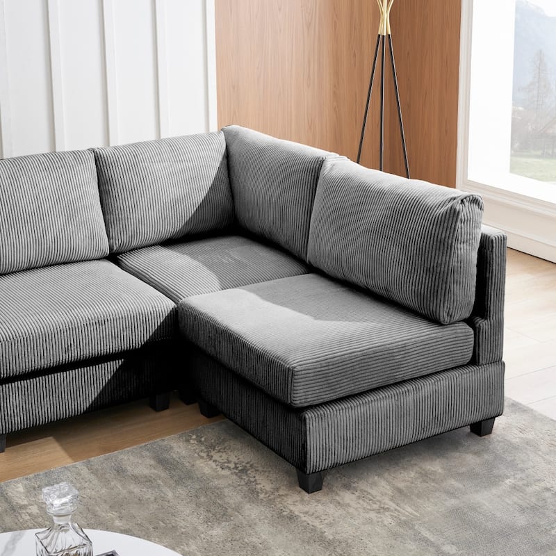 Modern L Shape Combination Sofa Corduroy Fabric Comfortable