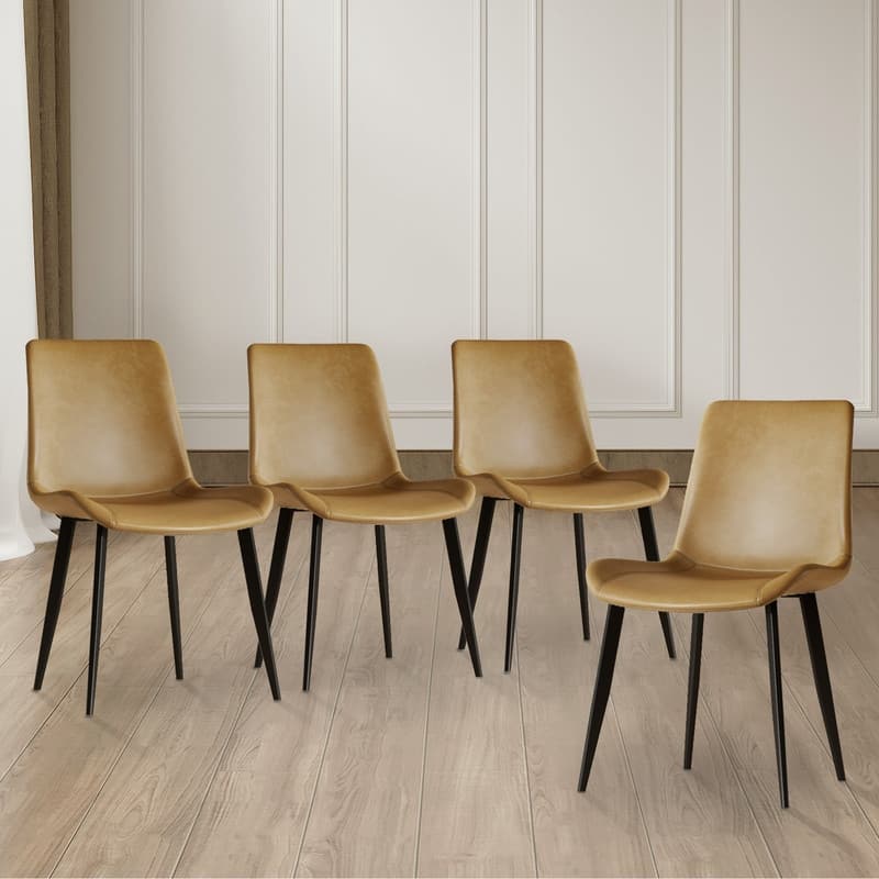 Modern 4-Piece Dining Chair Set - Ergonomic PU Leather & Sturdy Steel Legs