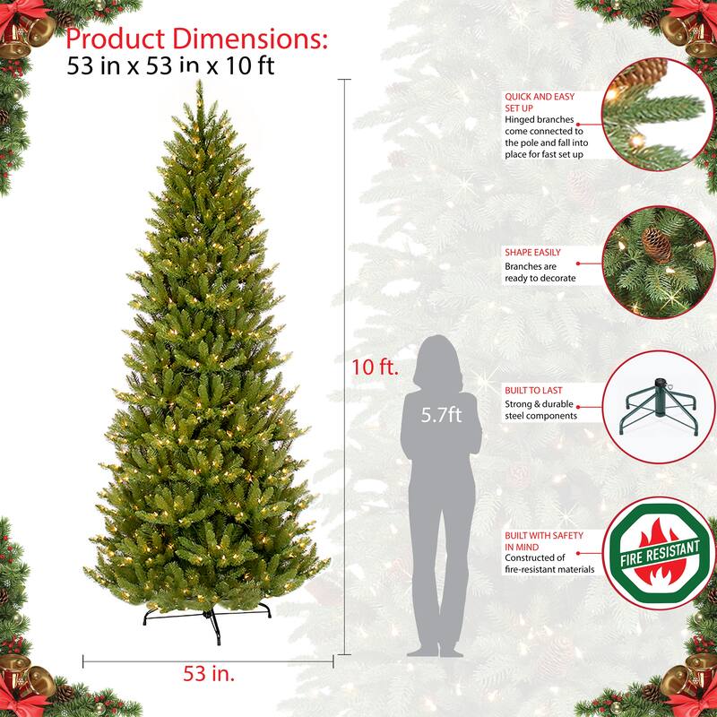 Puleo International 10 ft. Pre-lit Slim Fraser Fir Artificial Christmas Tree