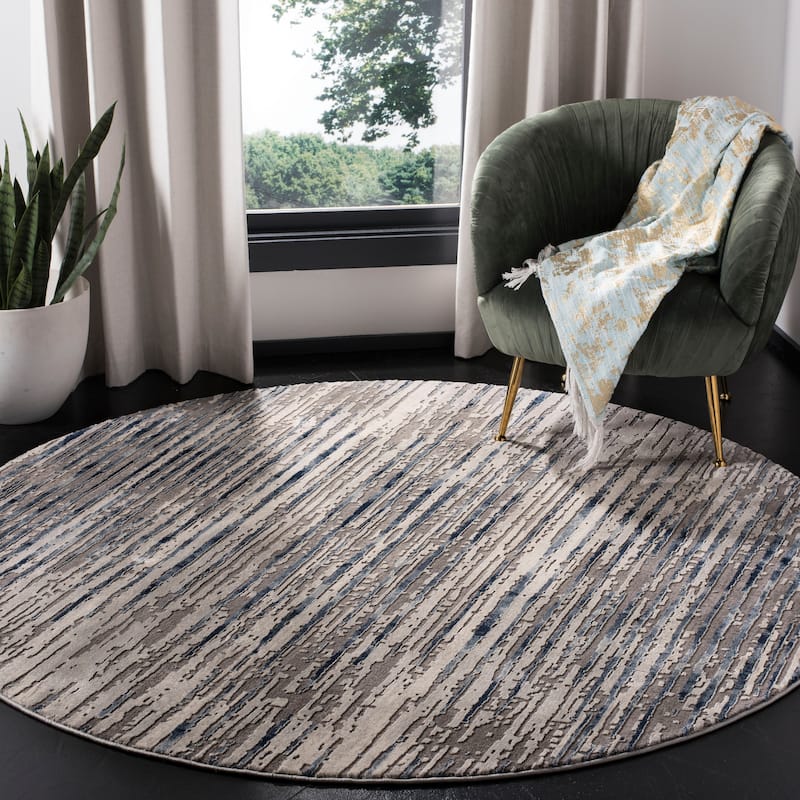SAFAVIEH Meadow Biggi Modern Abstract Rug - 6'7" Round - Grey/Light Grey