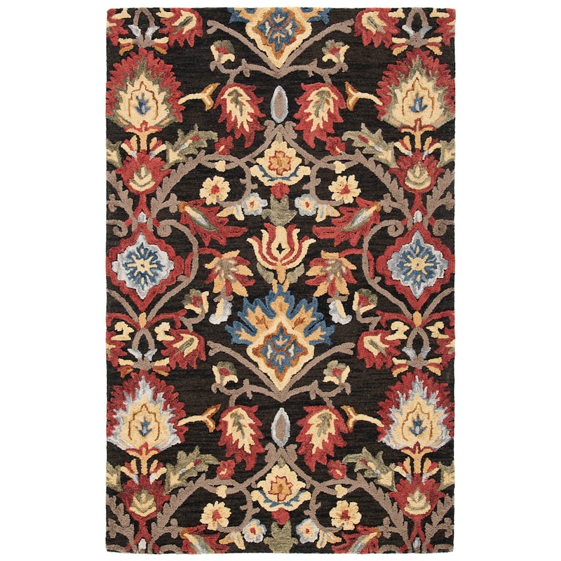 SAFAVIEH Fiorello Handmade Blossom French Country Wool Area Rug - 8' Square - Charcoal/Multi