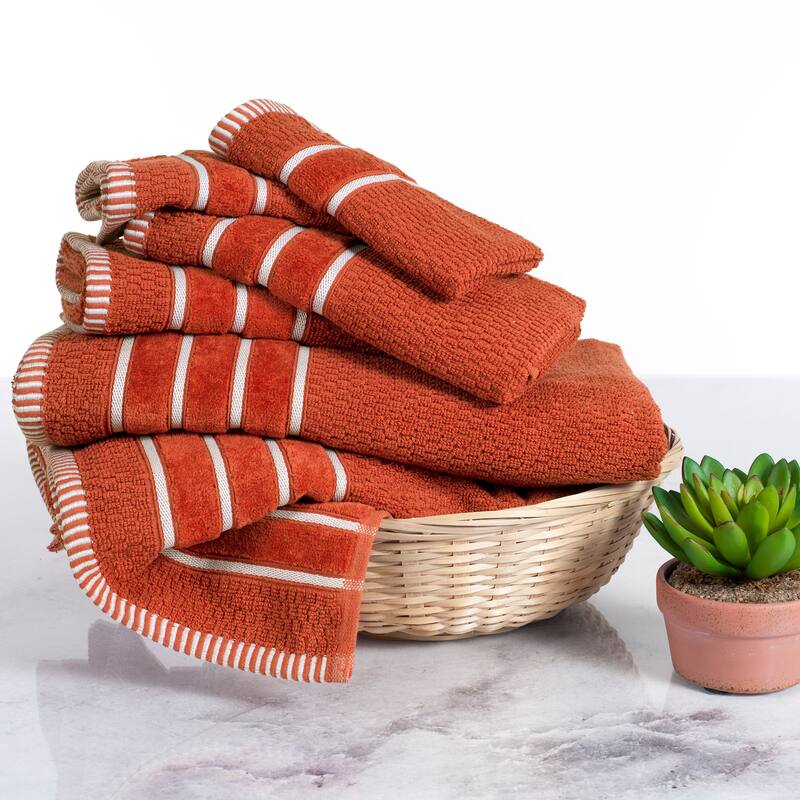 6-Piece Towel Set - Combed Cotton Rice Weave Bathroom Accessories by Lavish Home (Brick) - Brick