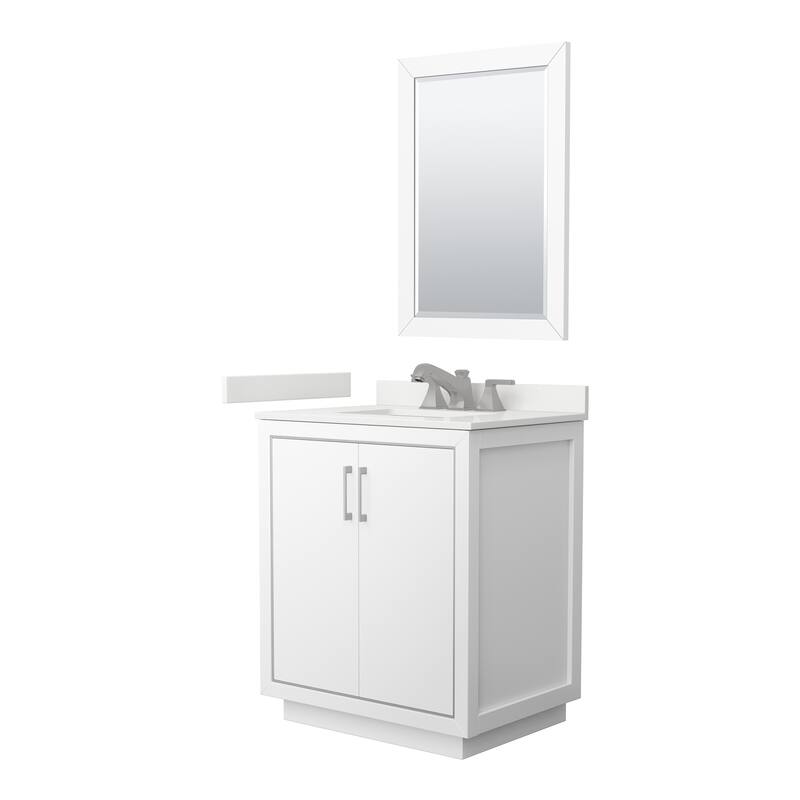 Wyndham Collection WCF111130S-QTZ-US3M24 Icon 30" Free Standing Single - White / White Quartz Top / Brushed Nickel Hardware