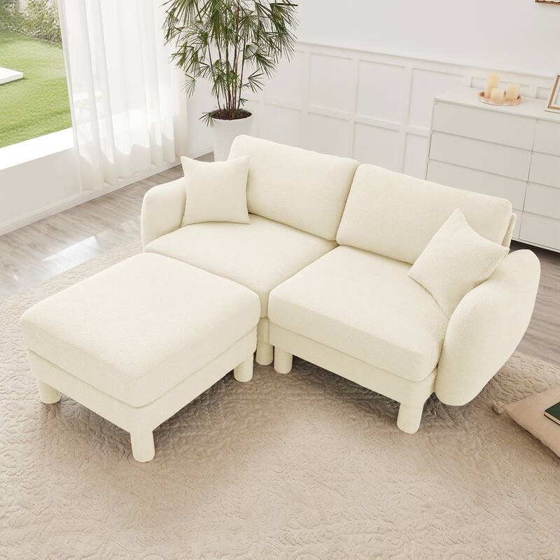 2-seater Loveseat Sofa Couch With Distinctive Shell-shaped Armrests And Removable Ottoman