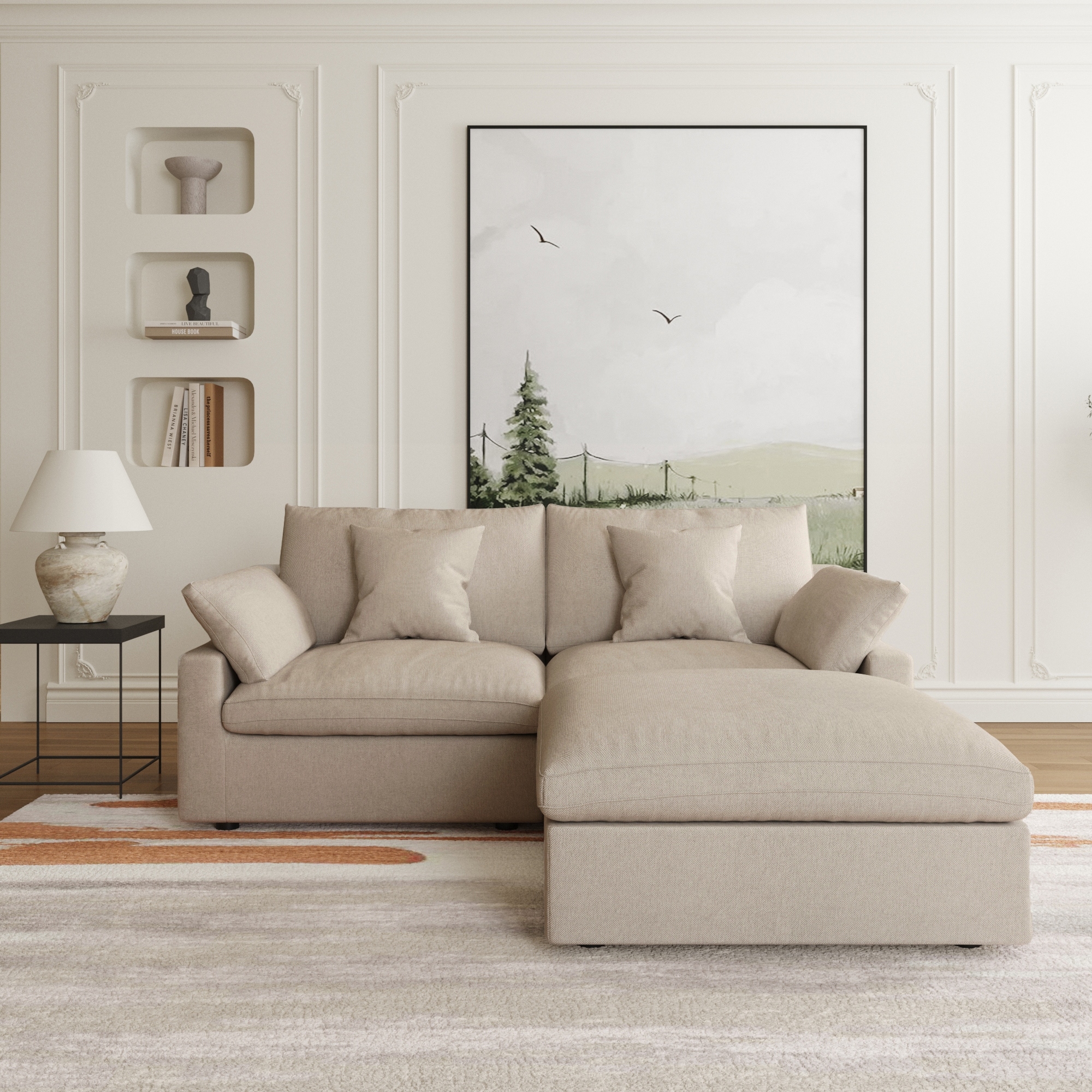 3-Piece 83'' Modern Chenille Upholstered L-Shape Sectional Sofa with Ottoman