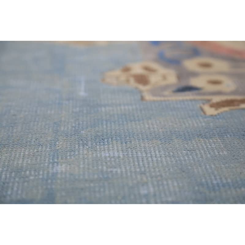 Medallion Tabriz Persian Area Rug Hand-Knotted Light Blue Wool Carpet - 8'5"x 11'2"