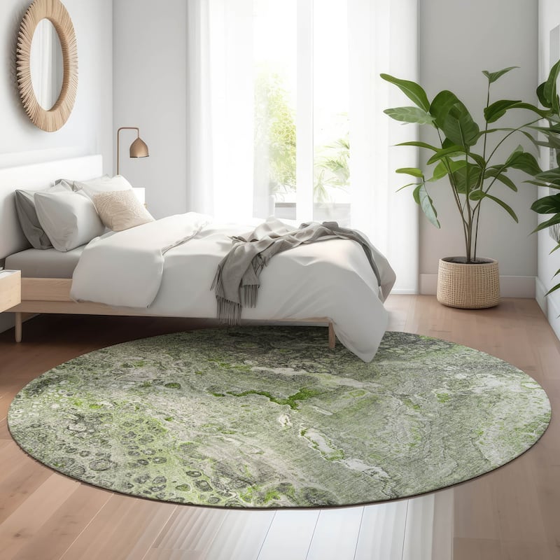 Premium Washable Super Soft Contemporary Mayfield Rug - Aloe - 8' x 8' - Round