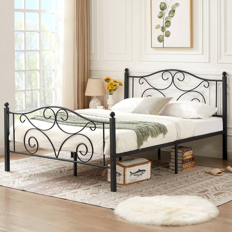 Metal Platform Bed Frame Graceful Scroll Black Iron Bed Frame No Box Spring Needed Platform Bed Frame