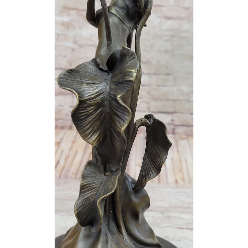 Tulip Young Girl Candlestick Statue Bronze Art Deco Candleholder Sculpture