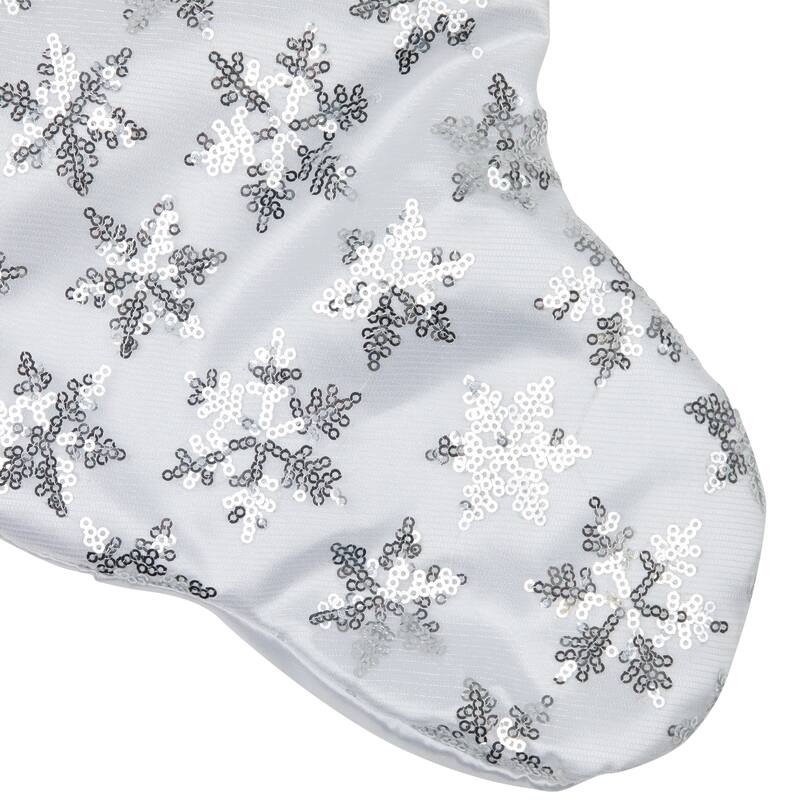 19 White and Silver Sequin Snowflake Christmas Stocking