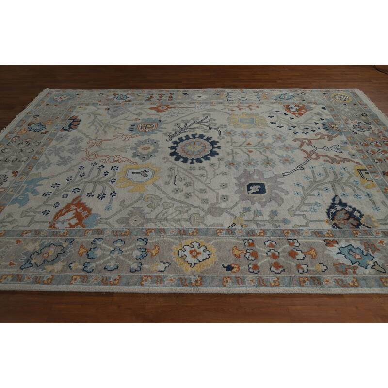 Hand Knotted Oriental 100% Wool Carpet Transitional All-Over Greys & Charcoal Oushak Area Rug - 10' 2'' X 7' 11''