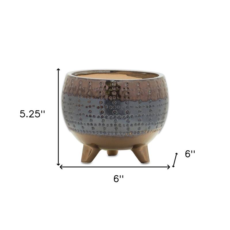 HomeRoots 6" Blue Clay Round Pot Planter - 6.00 in. x 5.25 in. x 6.00 in.