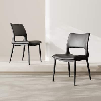 Modern Minimalist Pu Leather Dining Chairs Set Of 2, Comfortable Backrest Design, Metal Leg Support, For Restaurants, Kitchens