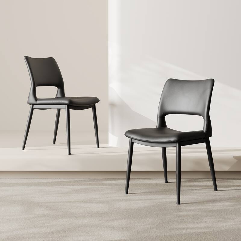 Modern Minimalist Pu Leather Dining Chairs Set Of 2, Comfortable Backrest Design, Metal Leg Support, Suitable For Restaurants - Black,Grey