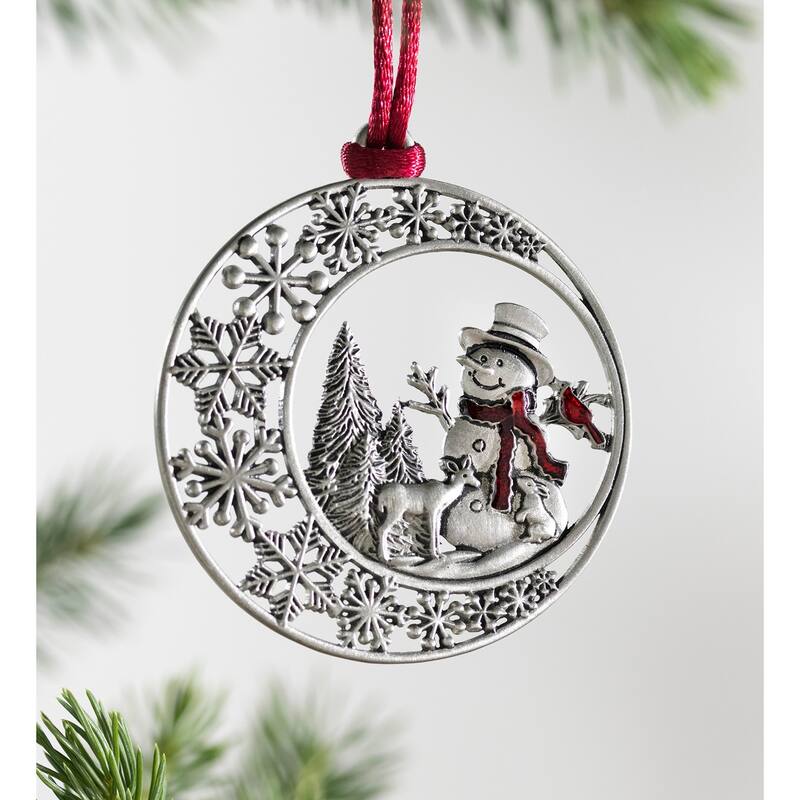 Solid Pewter Christmas Tree Ornament - Snowman