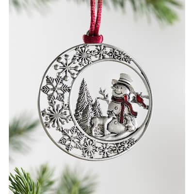 Solid Pewter Christmas Tree Ornament - Snowman
