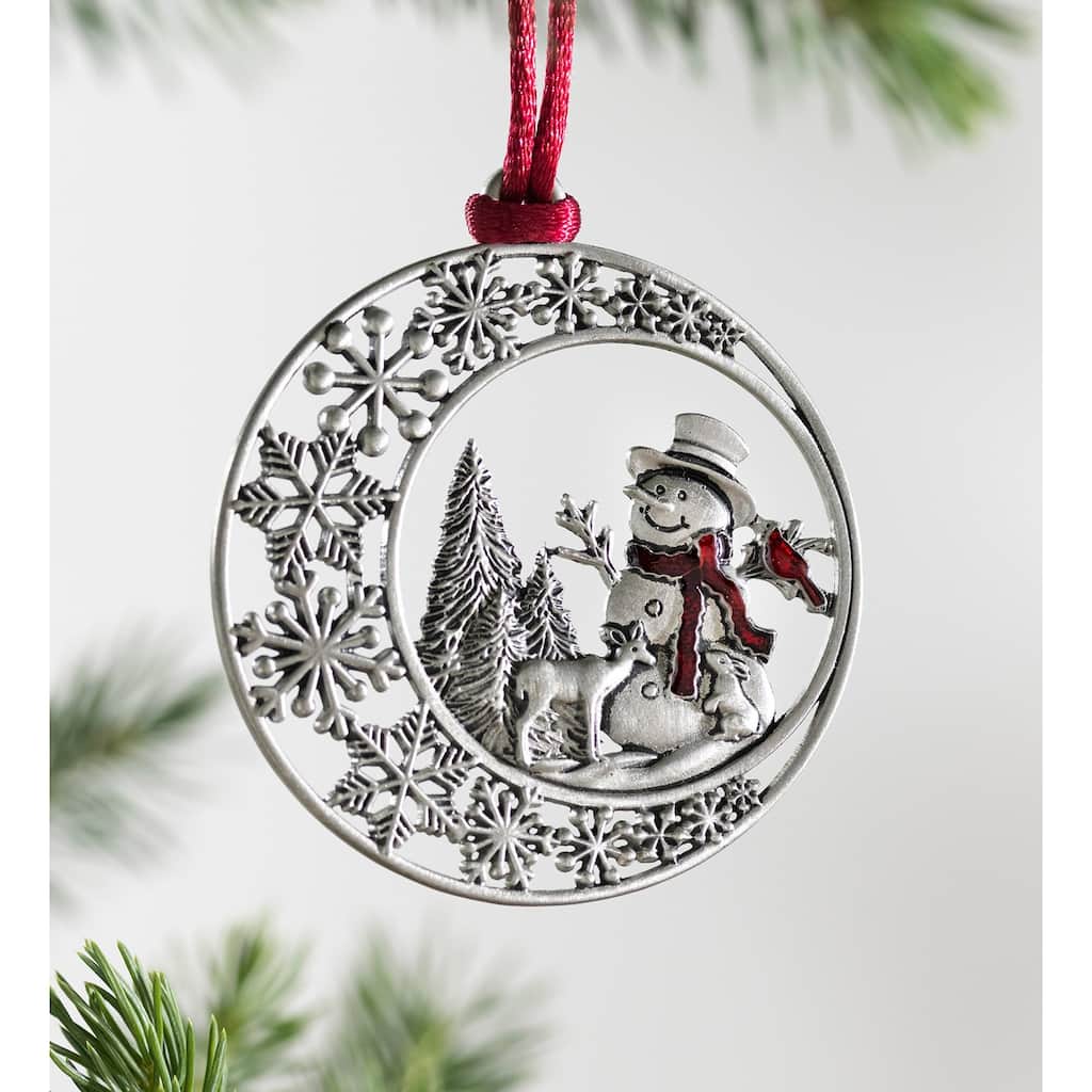 Solid Pewter Christmas Tree Ornament - Snowman