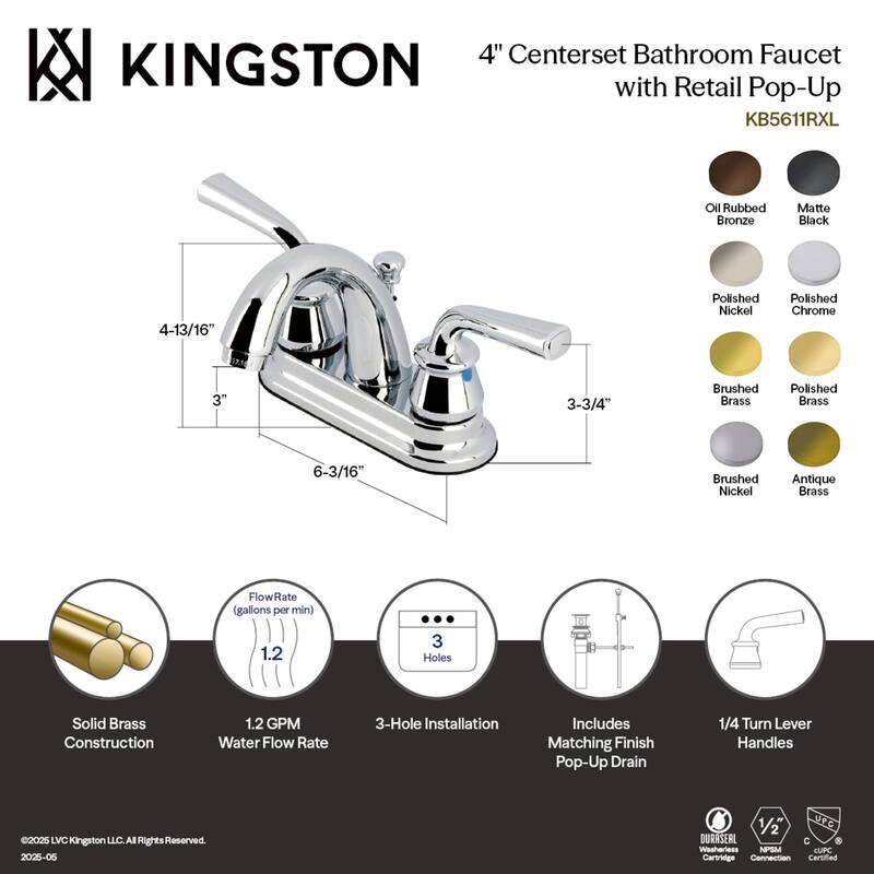 Kingston Brass Restoration Two-Handle 3-Hole Deck Mount 4" Centerset Bathroom Faucet with Plastic Pop-Up