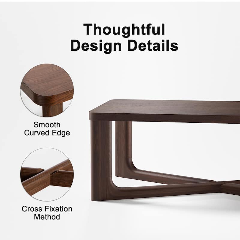 Modern Coffee Table Farmhouse Solid Wood Coffee Table with Cross Sturdy Legs Center Table for Home Office Living Room