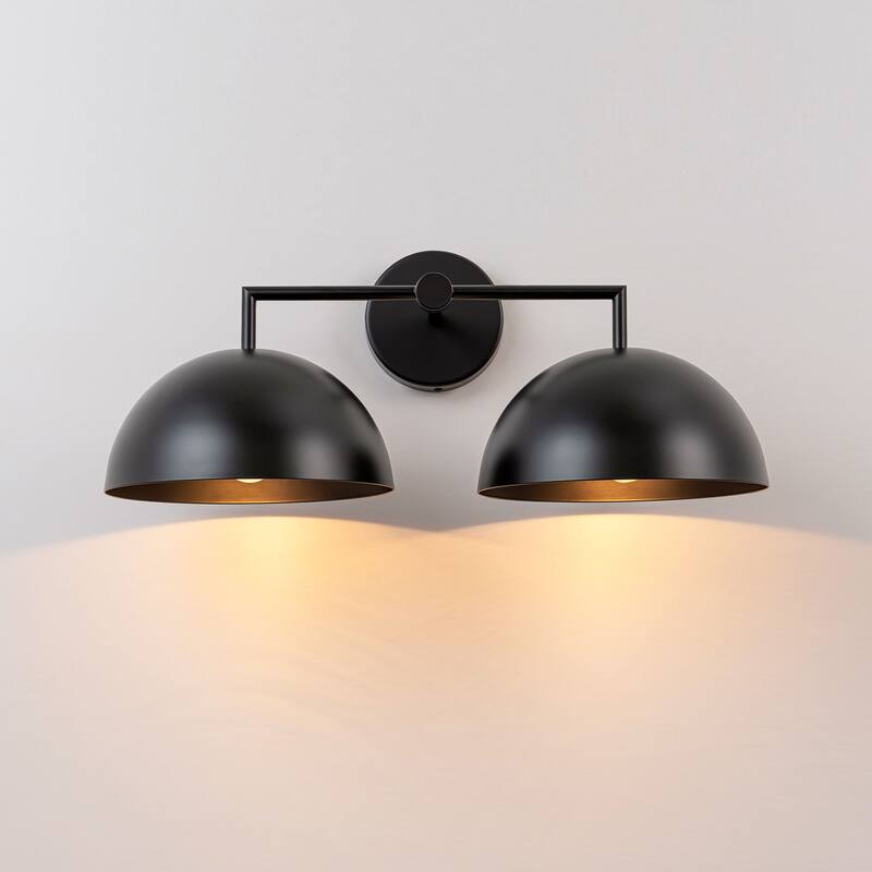 2-Light Modern Industrial Black Dome Pot Lid Vanity Light - 20.87 in. W x 8.66 in. H x 10.63 in. D
