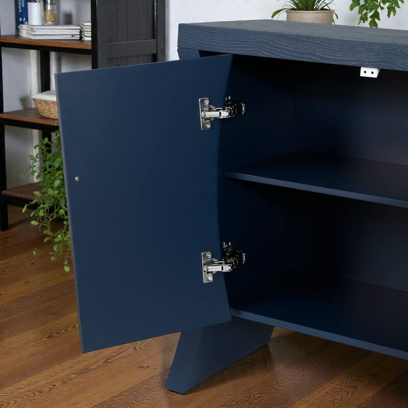 Industrial 4-Door Credenza with Wooden Arc Legs and Bronze Clasps, Modern Storage Cabinet for Living Room