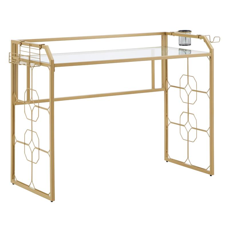 Elle Octagon Pattern Gold Metal and Glass Desk by iNSPIRE Q Bold - Gold