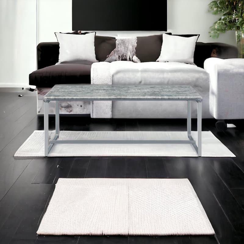 47" Grey Silver PVC Veneer Metal Sled Coffee Table for Living Room - 47” x 22” x 18”