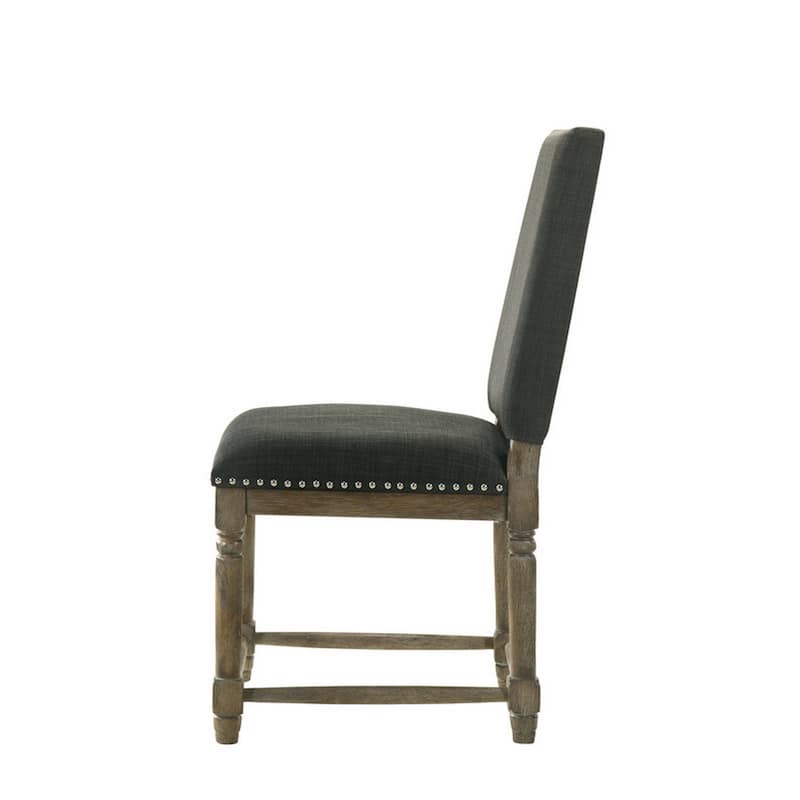 Eva 19 Inch Dining Chair, Set of 2, Parson Style, Nailhead Trim, Gray