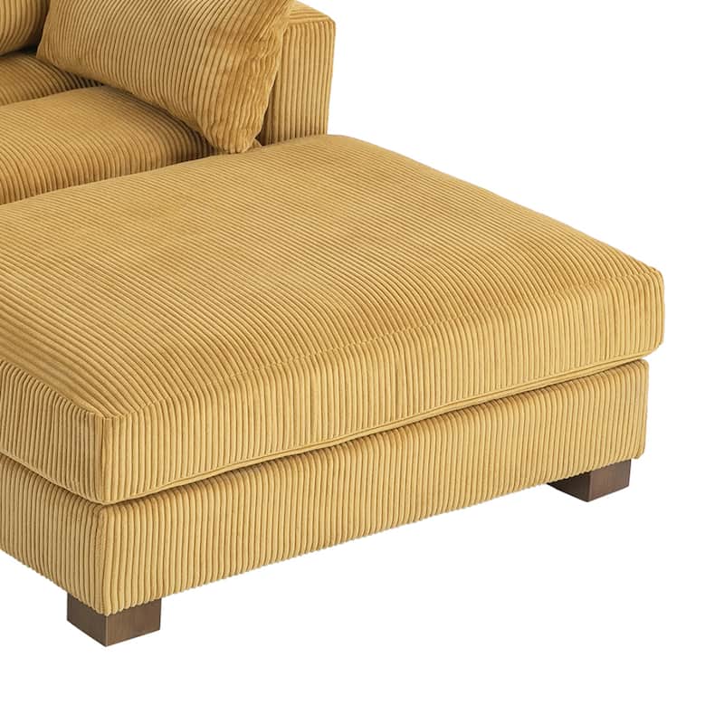 84'' L-Shaped Corduroy Comfy Couch Modular Sectional Sofa With Ottoman