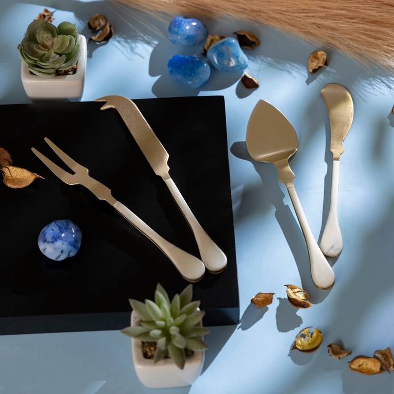 Set of 4 Stainless Steel & Resin Handle Cheese Set