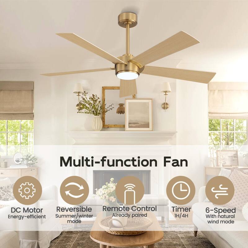 MLiAN 54 In. 5 Blades Indoor LED Ceiling Fan with Remote Control - 54"
