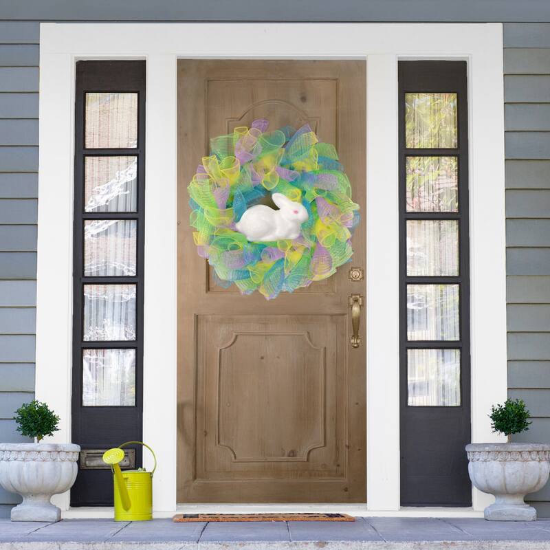 Pastel Deco Mesh Ribbon Easter Bunny Wreath - 24"
