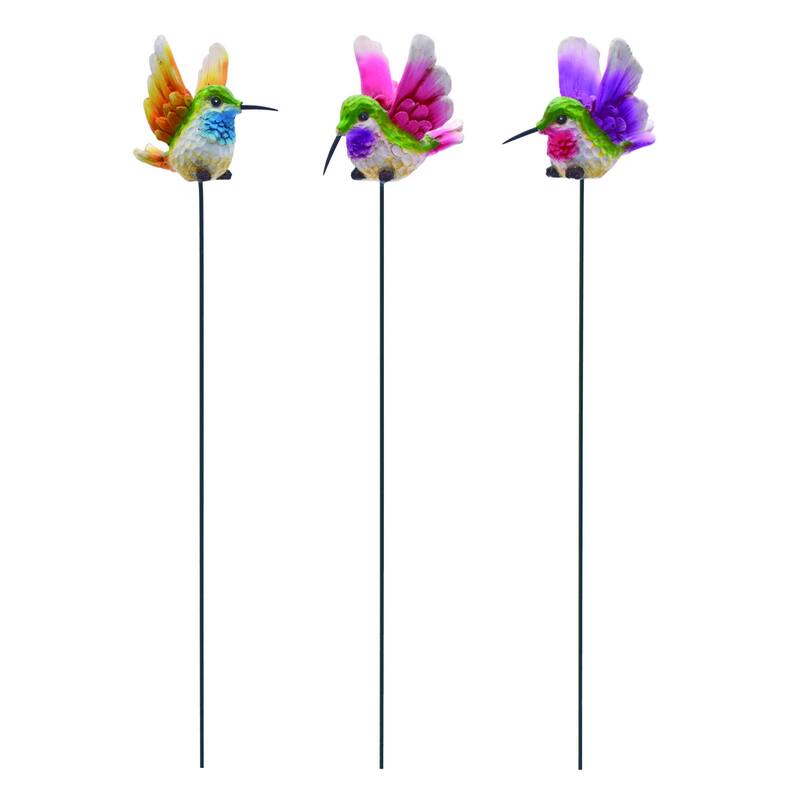 Transpac Resin Hummingbird Garden Pick Set of 3 Spring Home Decorations