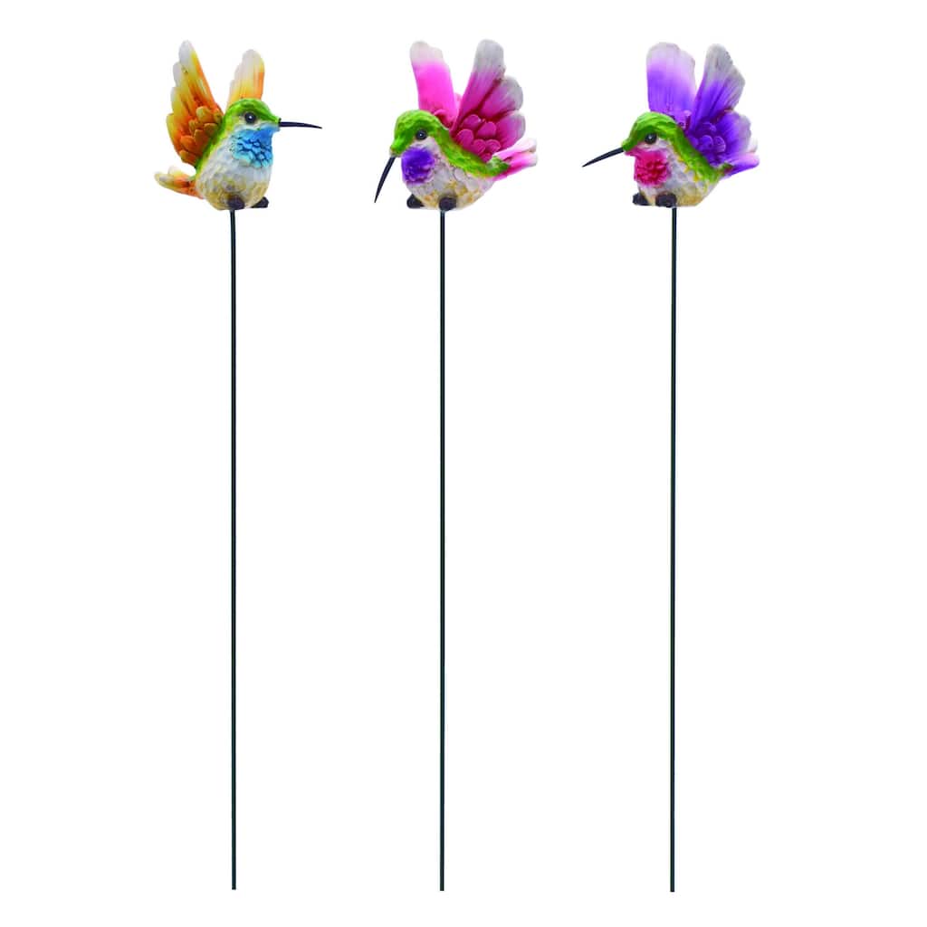 Transpac Resin Hummingbird Garden Pick Set of 3 Spring Home Decorations