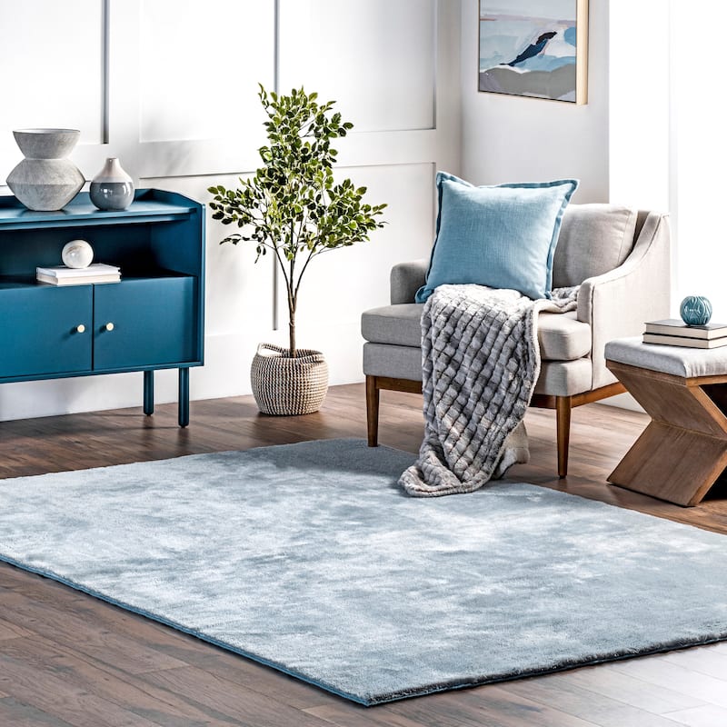 Nuloom Loni SuperiorWash Solid Machine Washable Shag Area Rug - 6' x 9' - Light Blue - Rectangle