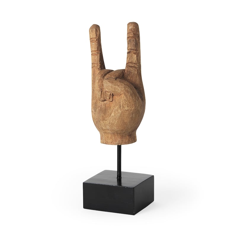 HomeRoots 13" Brown Metal Hand Tabletop Sculpture - 4" W x 4" D x 13" H