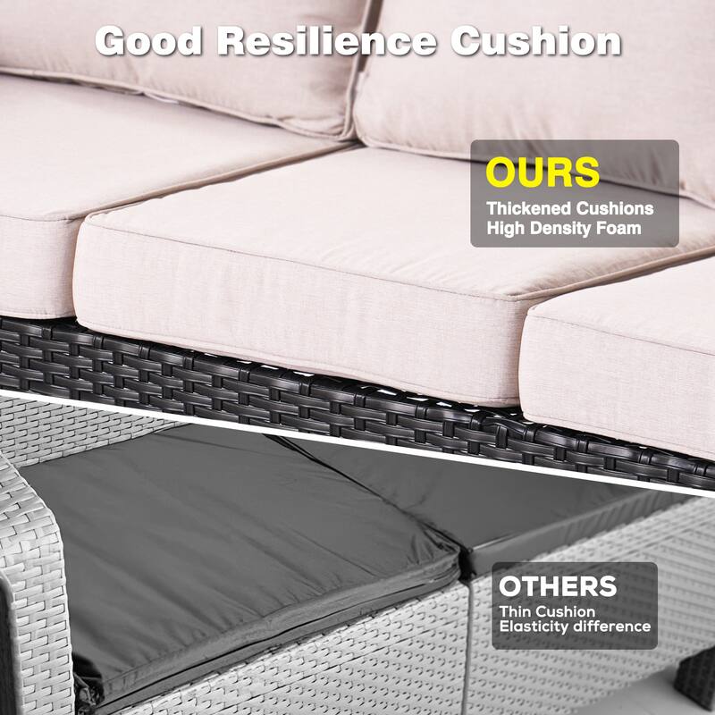 OVIOS 9-piece Patio Wicker Swivel Rocking Chair Set With Fire Pit