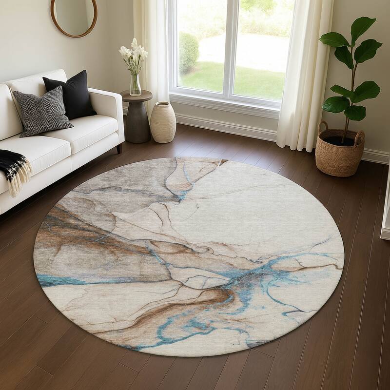 Premium Washable Super Soft Modern Crackle Mayfield Rug - Beige - 8' x 8'