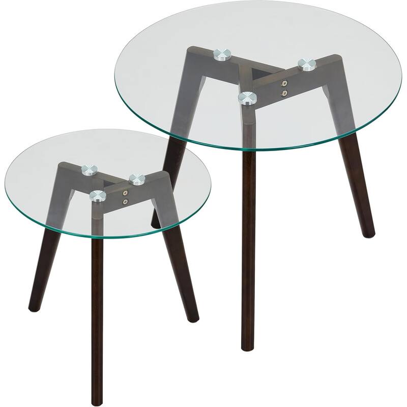 Set of Two Mixed Material Mid-Century Modern Glass Nesting Tables