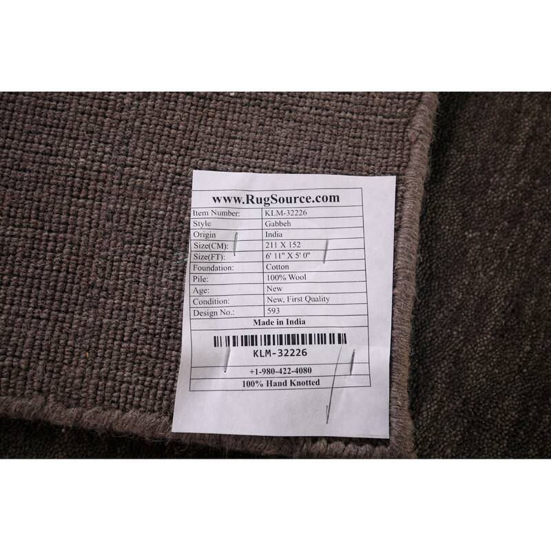 Brown Gabbeh Oriental Area Rug Hand-Knotted Wool Carpet - 5'0"x 6'11"