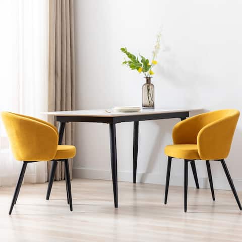 Set of 2 Dining Chairs,Modern Fabric Chairs Leisure with Metal Legs