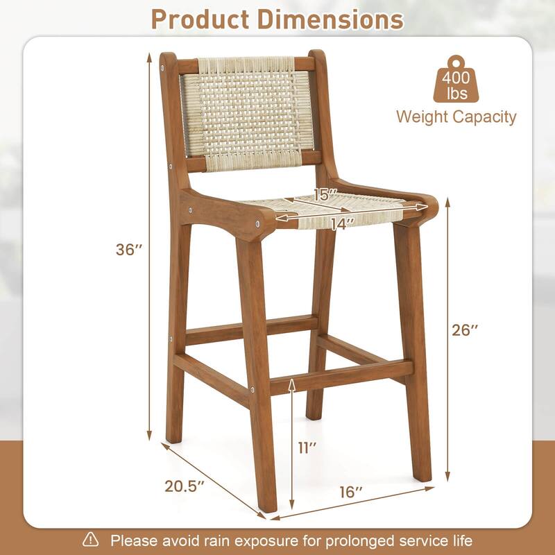 Coatway 1/2/4 PCS Outdoor Counter Height Bar Stool with Teak Wood - See Details