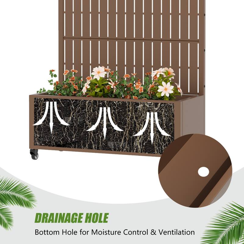 Raised Garden Bed Planter with Trellis Movable Planter Box with Lockable Wheels