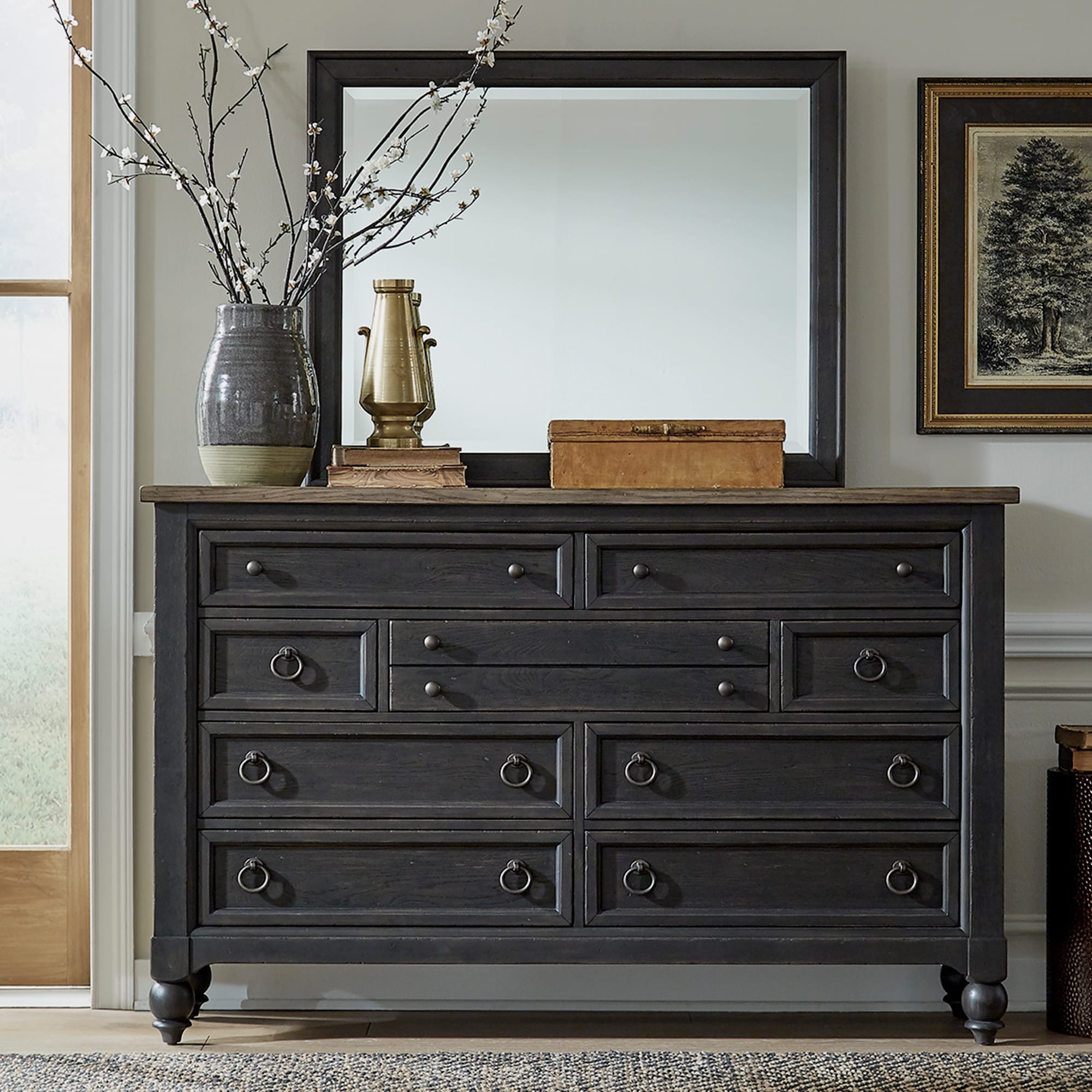 Distressed black dresser sales