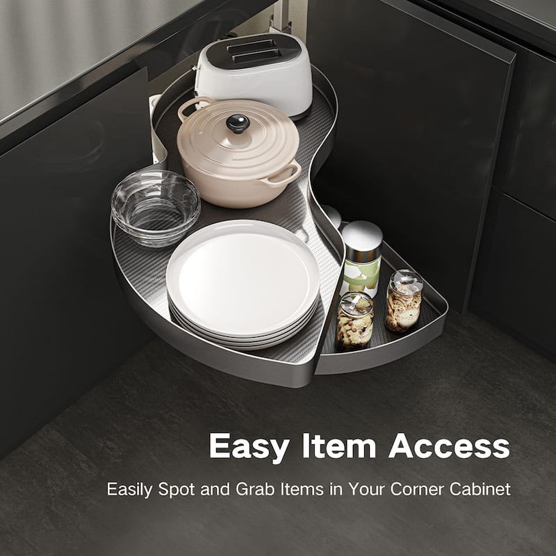 HIGOLD Blind Corner Cabinet Pull Out Organizer, 2-Tier Swing Shelf for Kitchen - For 34" Cabinet - Left Open Swing