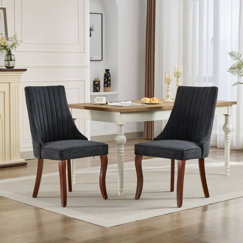 Set of 2 Modern Fabric Dining Chairs with High Backrest & Plush Cushioning - Curved Solid Wood Legs, Adjustable Balance